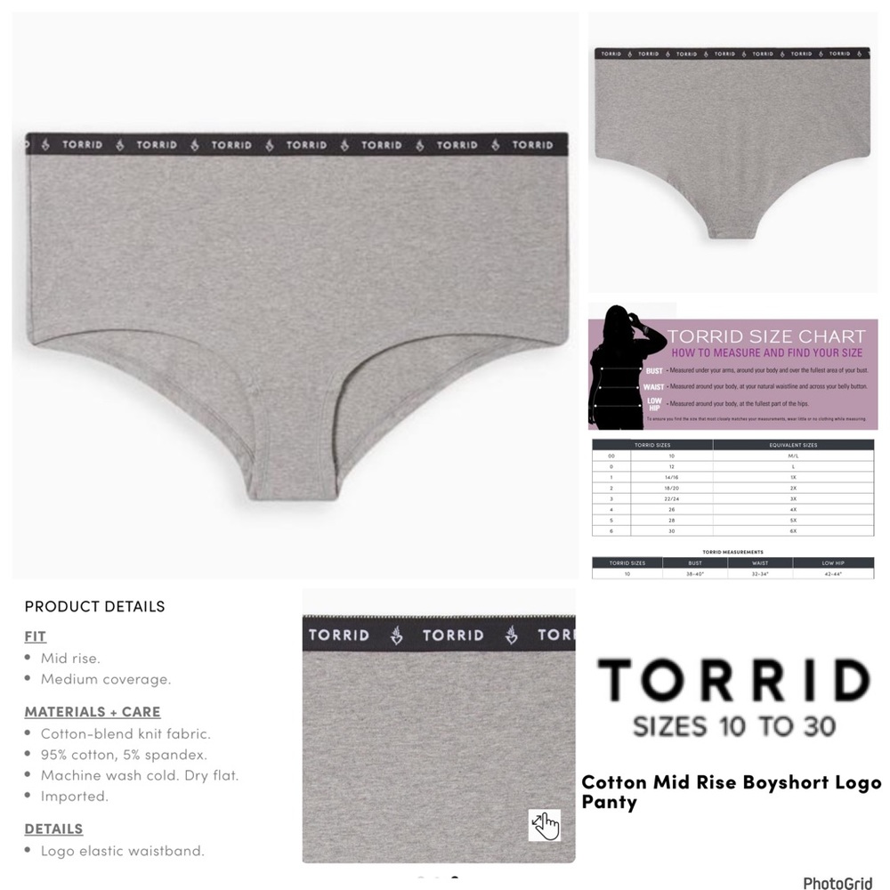 Torrid 3 plus size heather grey cotton boyshort panty NWT